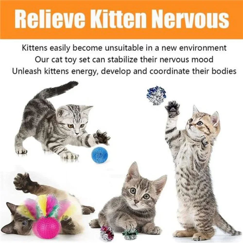 21 Pcs Cat Toys for Indoor Cats Collapsible Cat Tunnel Interactive Feather